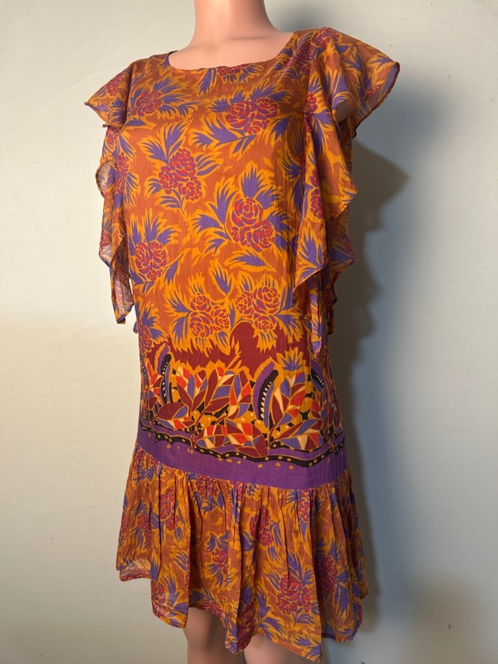 MNG Suit Long Waist Mini Dress Flutter Sleeve Lined Size S